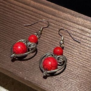 Red and Silver Heart Earrings
